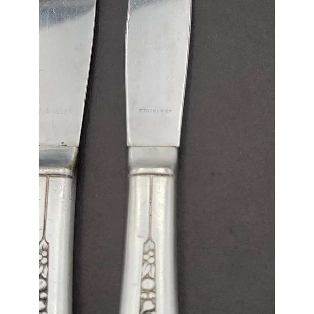 WM Rogers Mfg Set 5 Dinner Knives PRISCILLA LADY ANN Silverplate Flatware Vtg